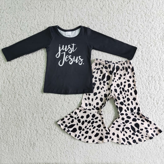 6 B6-2 Letter black top leopard print bell bottoms suit