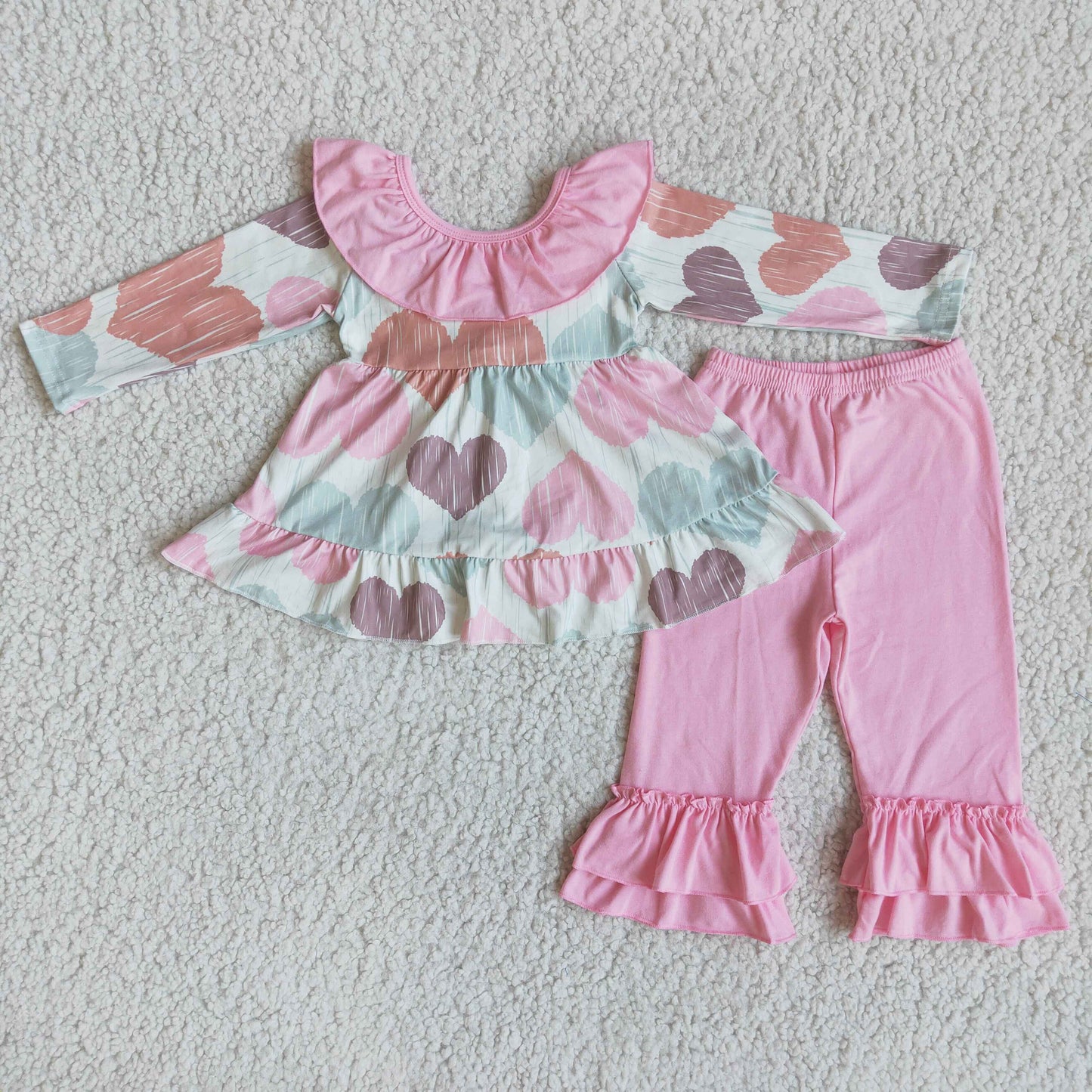 6 B6-24 Valentines Day Pink Bow Ruffle Pants Set for Kids Girls Valentine's Outfit Set