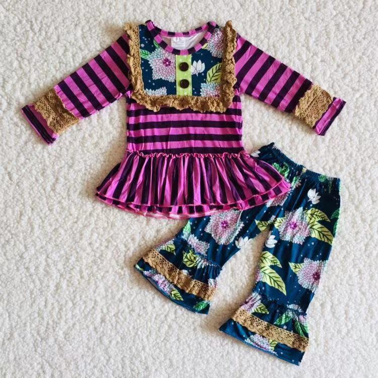 6 B8-36 Purple Striped Buckle Big Leg Pants Suit