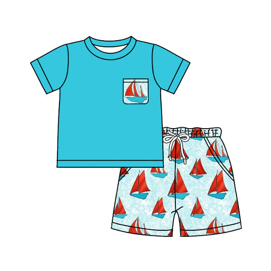 presale BSSO0870 Sail Pocket Blue Short Sleeve Shorts Set