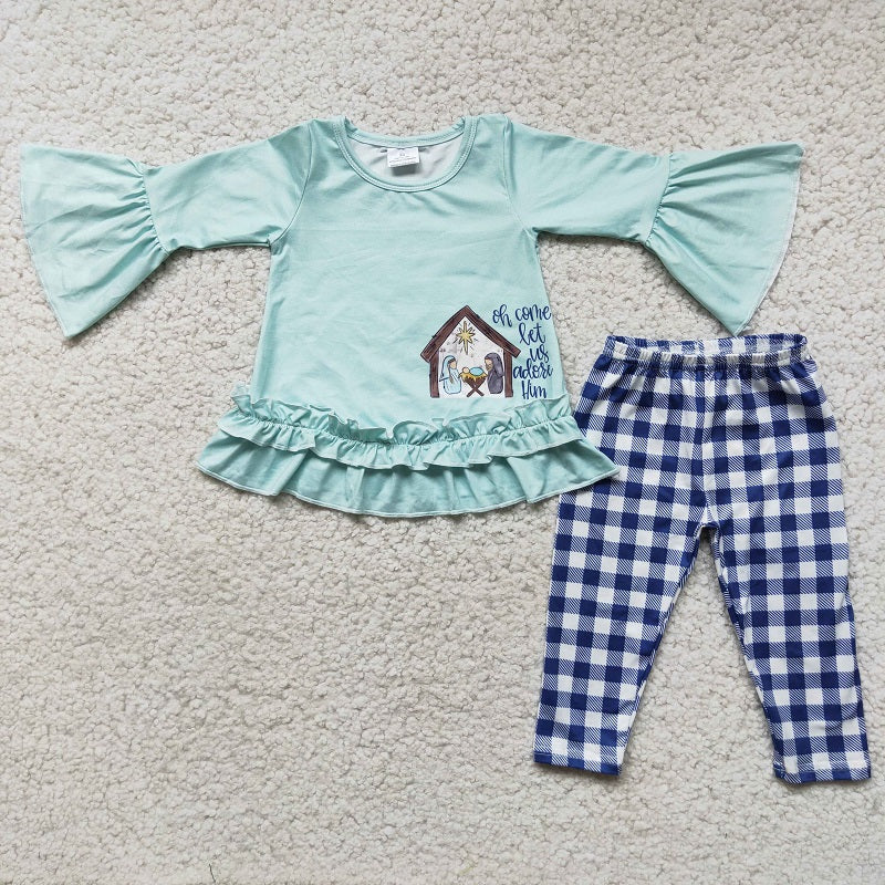 6 C10-27 Light green lace top plaid trousers suit