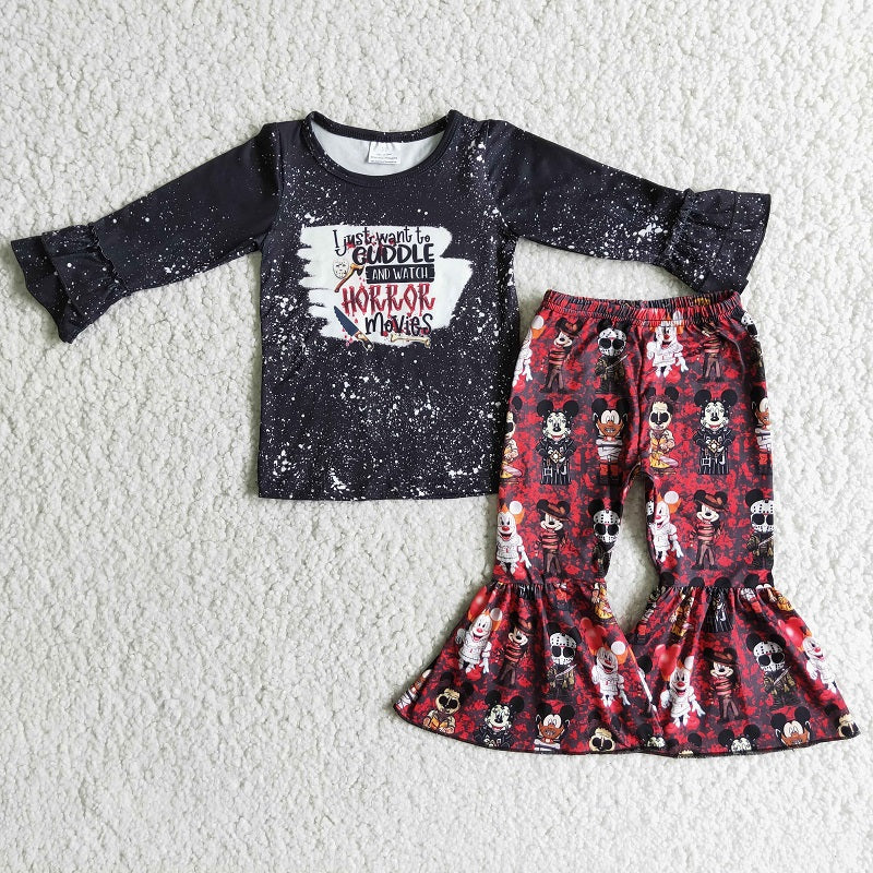 6 C7-39 Black Long Sleeve Top Halloween Cartoon Flared Pants Suit D 901