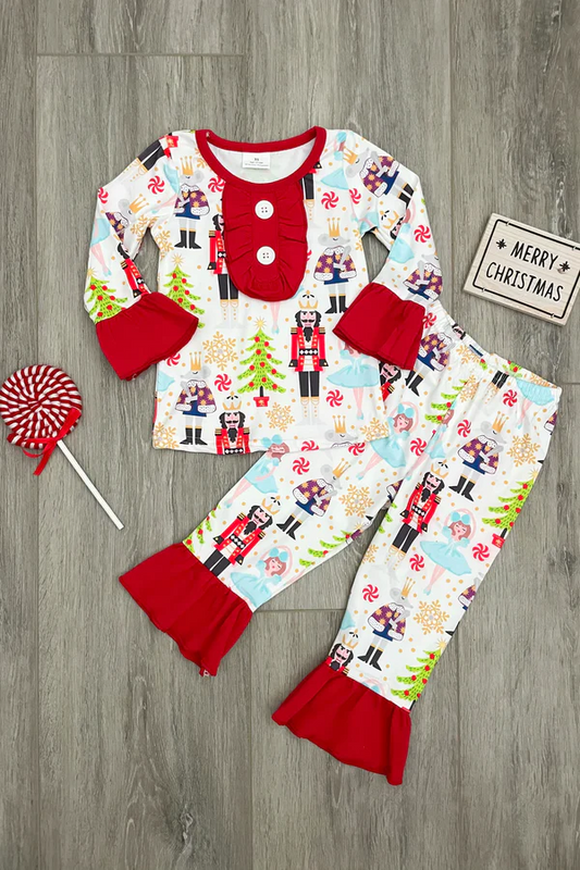 6 C7-5 Girls Christmas Button Red Cuff Guard Pajamas D 814 04