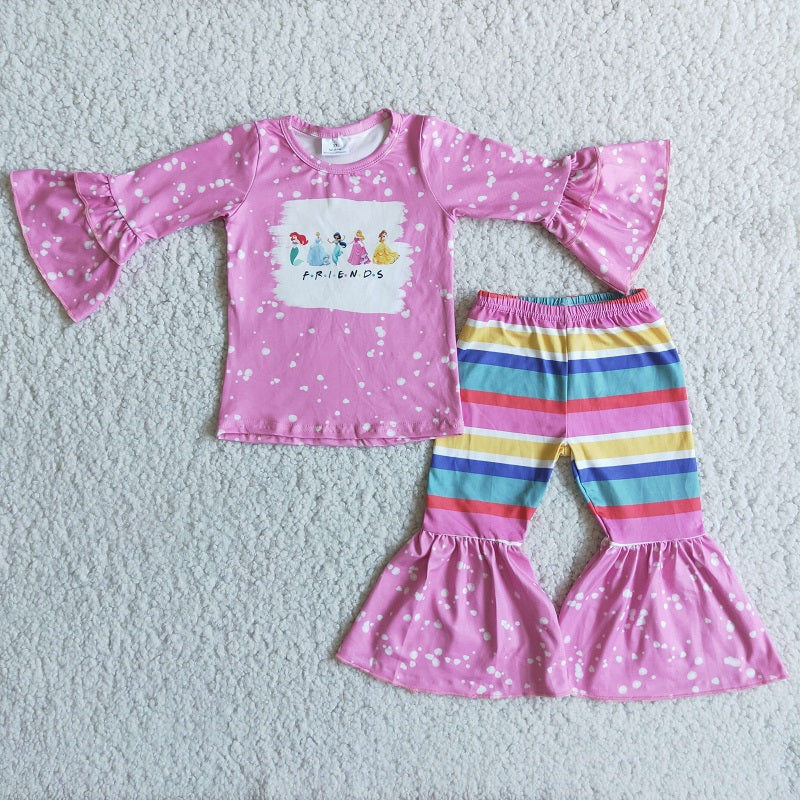 6 C8-3 Friends Pink  Long Sleeve Colorful Striped Pants Suit