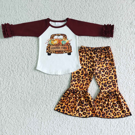 6 C8-37 Baby girls Pumpkin Car Lace Long Sleeve Leopard Pants