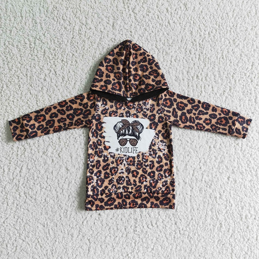 6 C9-18 Girls leopard print long sleeve hooded top