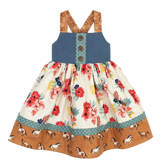 GSD1035 floral horse pattern suspender dress