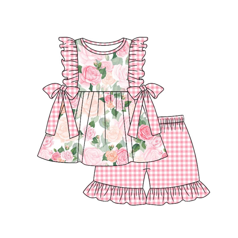 pre-order GSSO0894 baby girl clothes pink flower summer outfit