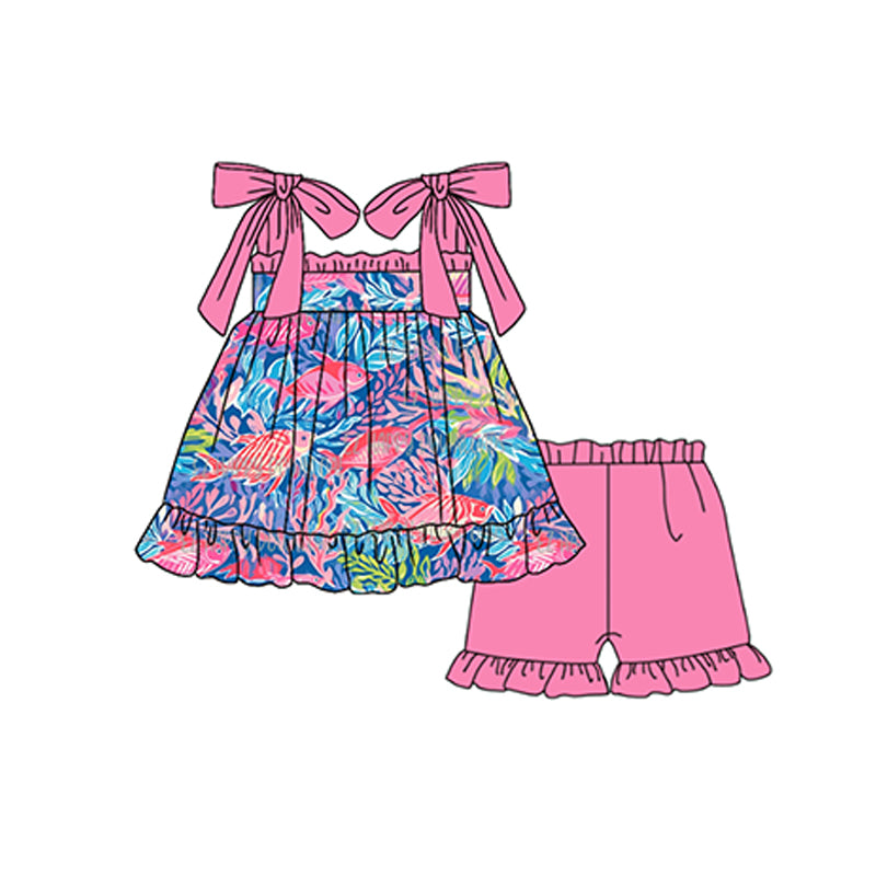 presale  GSSO1157 Seaweed fish pink lace suspender shorts suit