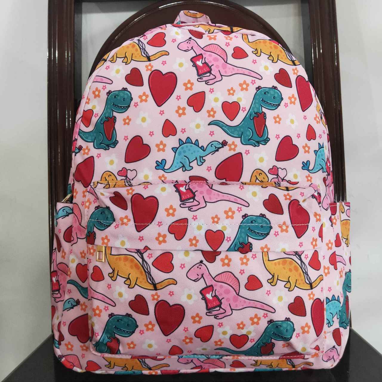 BA0154 Love Dinosaur Flower Pink Backpack