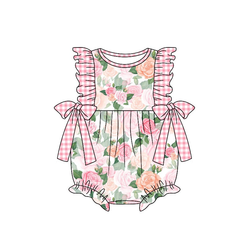 pre-order SR1332 baby girl clothes pink flower summer romper