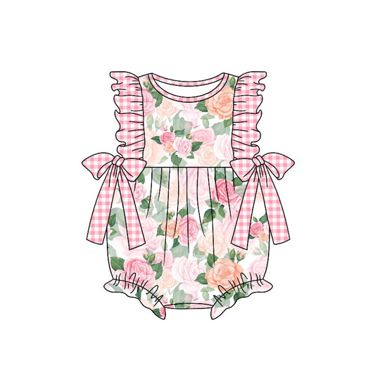 pre-order SR1332 baby girl clothes pink flower summer romper