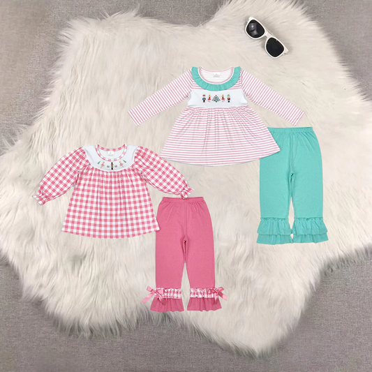 Sibling Baby Girls Christmas Trees Soldier Tunic Ruffle Pant Outfits Clothes Sets D 6.16