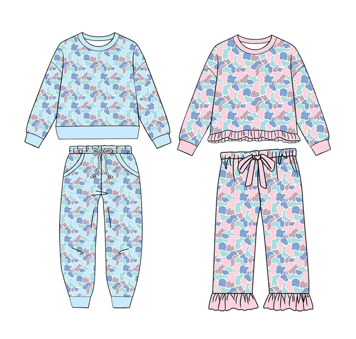 Pre order sibling blue camo and pink camo outfit