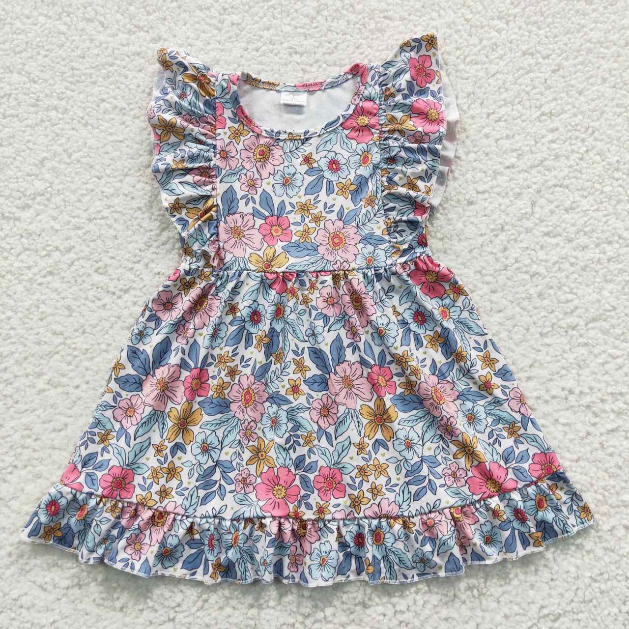 GSD0363 Colorful Flower Blue Flying Sleeve Dress