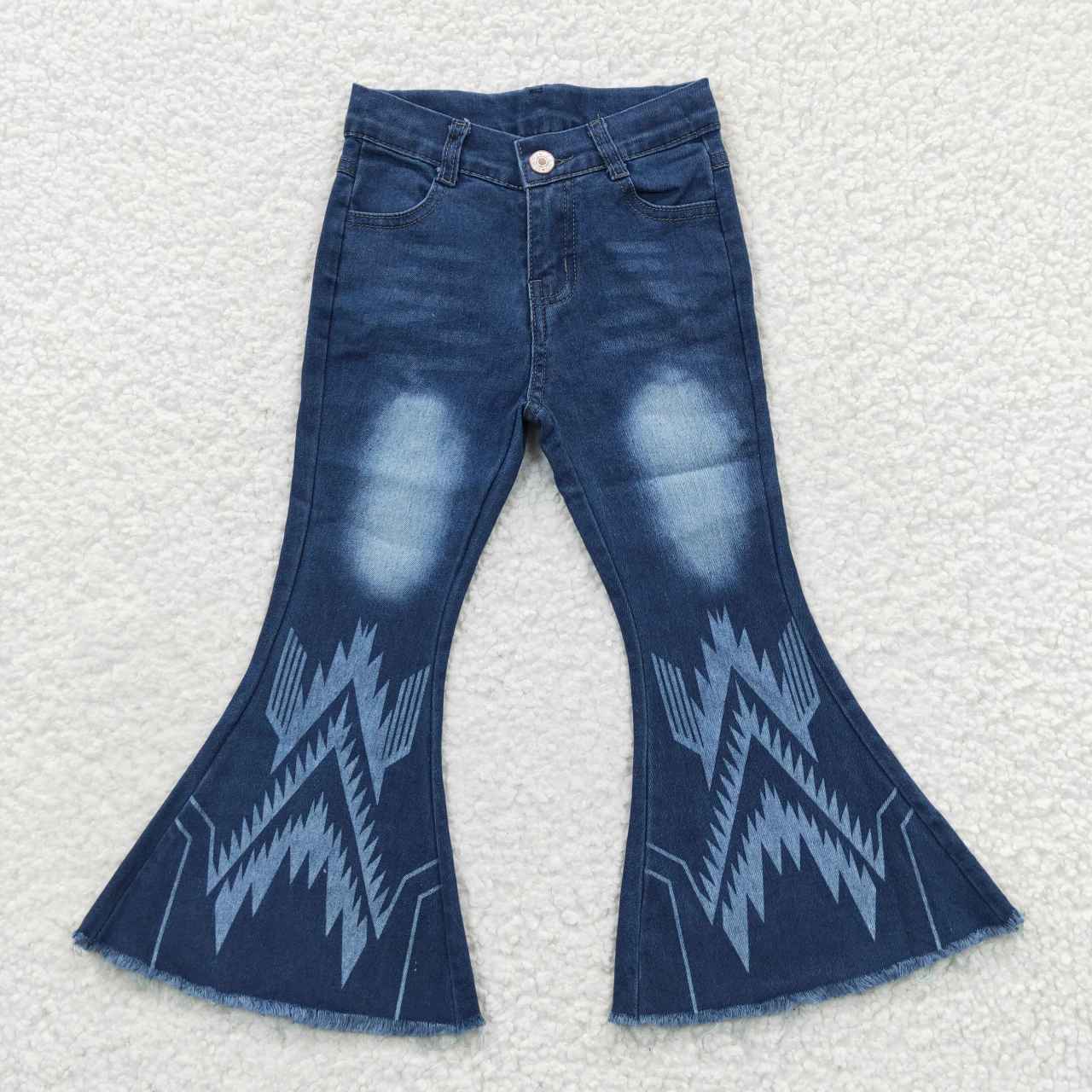 P0126 Geometric Pattern Blue Denim Trousers