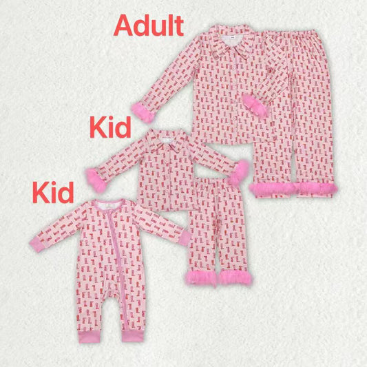 Mommy And Me Baby Girls Adult Christmas Balls Fur Tops Pants Pajamas D 926