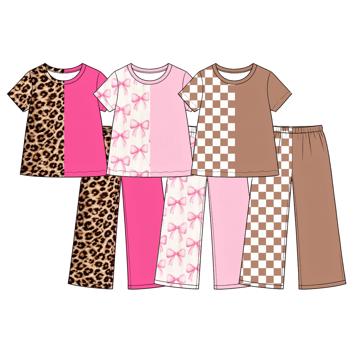 Pre order leopard bow check wide leg outfit girls clothing