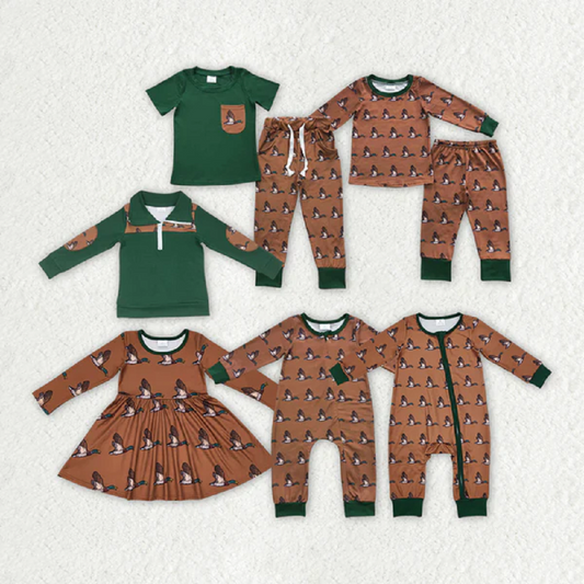 Match Sibling Girls Baby Boys Duck Hunting Season Dresses Rompers Clothes Sets