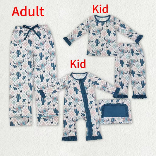 Family match mama and me cows cactus western adult pants pajamas clothes sets