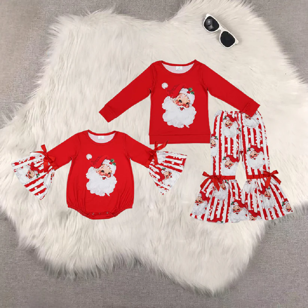 Match Santa Claus Striped Red Long Sleeve Trousers Set Romper D 5.26
