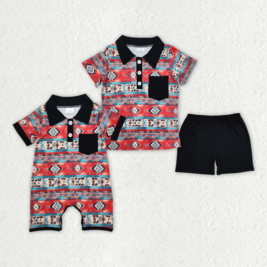 Match Baby Boys Western Aztec Black Rompers Clothes Set