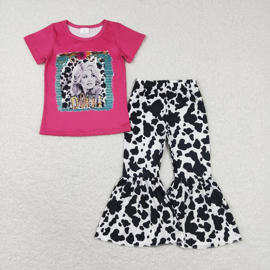 GSPO1110  rose red short-sleeved cow pattern trousers suit