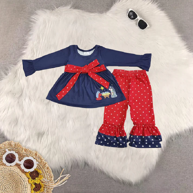 Sibling Girls Baby Girls Christmas Nativity Tunic Ruffle Pant Clothes Sets  D 919