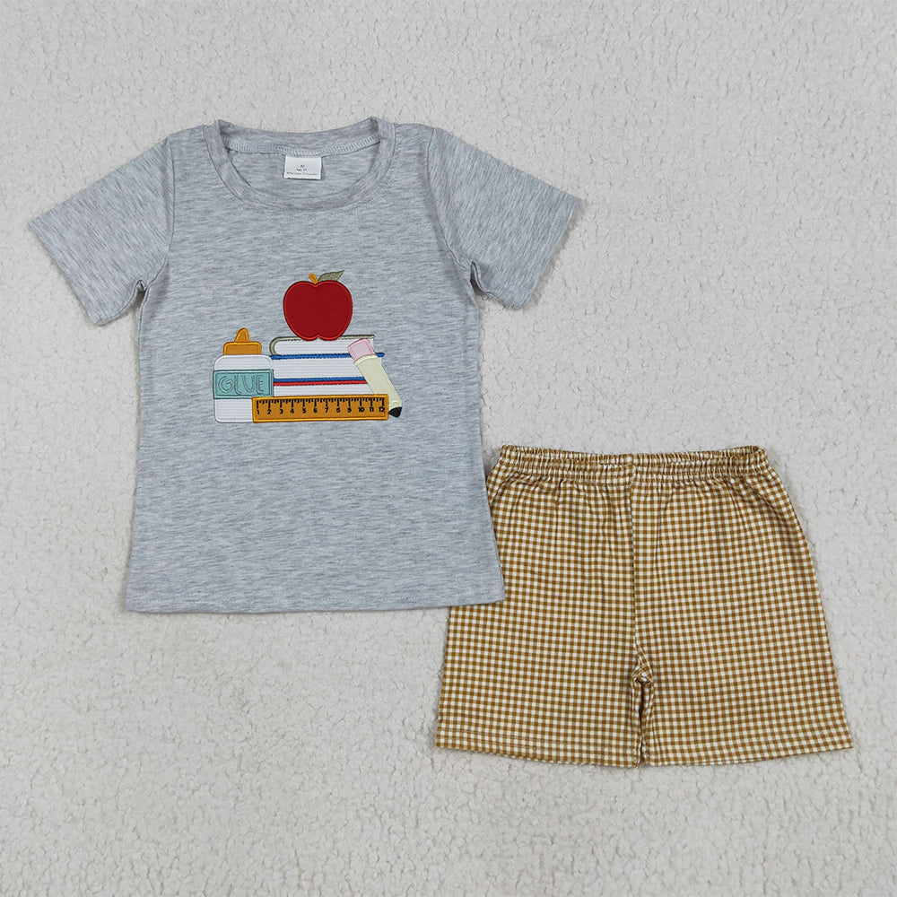 Sibling Embroidery Baby Girls Boys Apple Back To School Books Outfits D 6.23