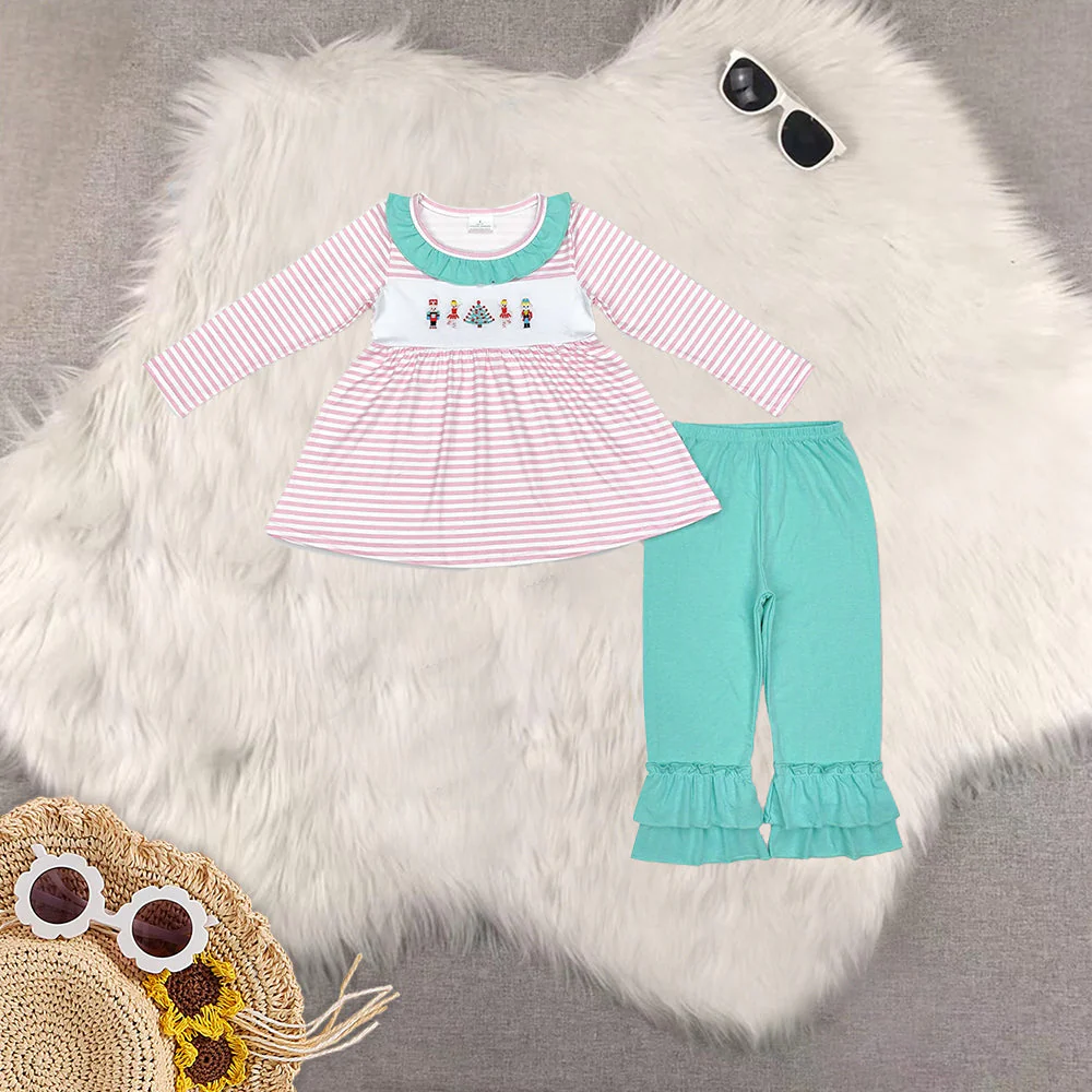 Sibling Baby Girls Christmas Trees Soldier Tunic Ruffle Pant Outfits Clothes Sets  D 6.16