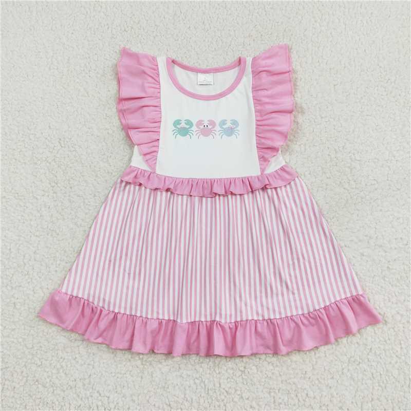Match Baby Girls Crabs Pink Summer Sibling Rompers Dresses Clothes Sets