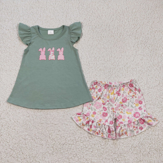 easter clothing bunny embroidery flower shorts set