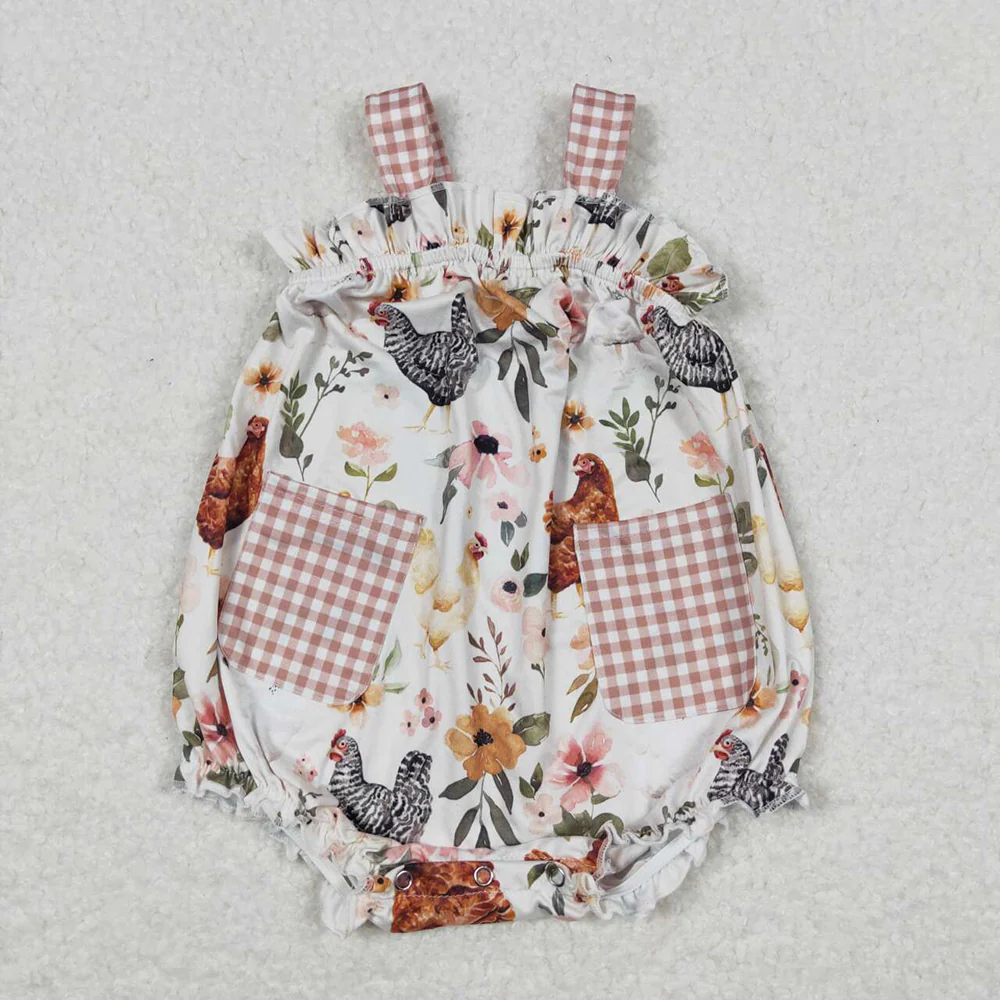 Match Baby Girls Chicken Flowers Farm Romper Dresses