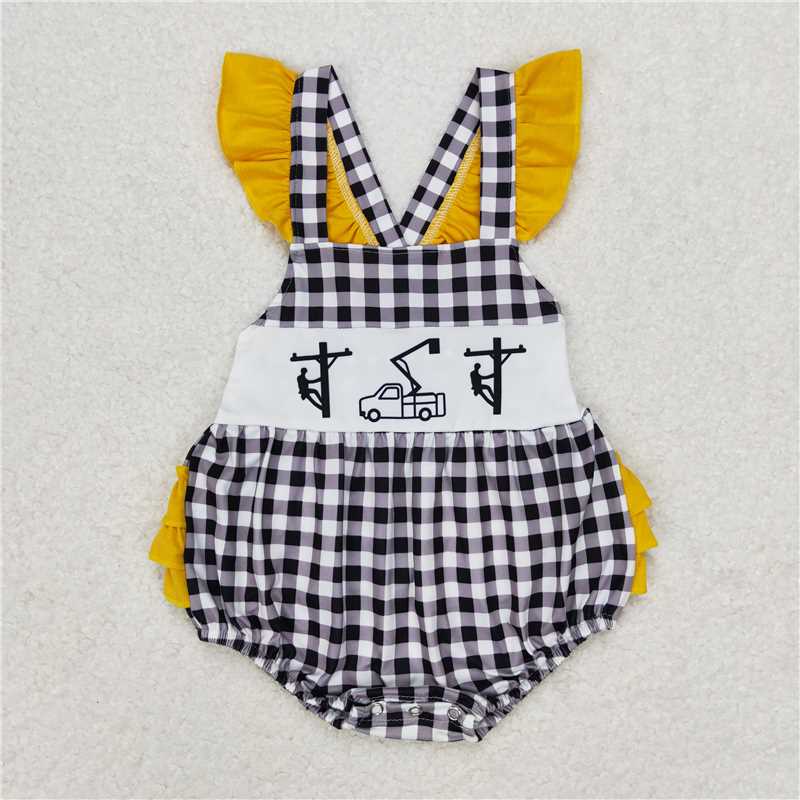 Match Baby Girls Line Man Black Checkered Sibling Rompers Clothes Sets