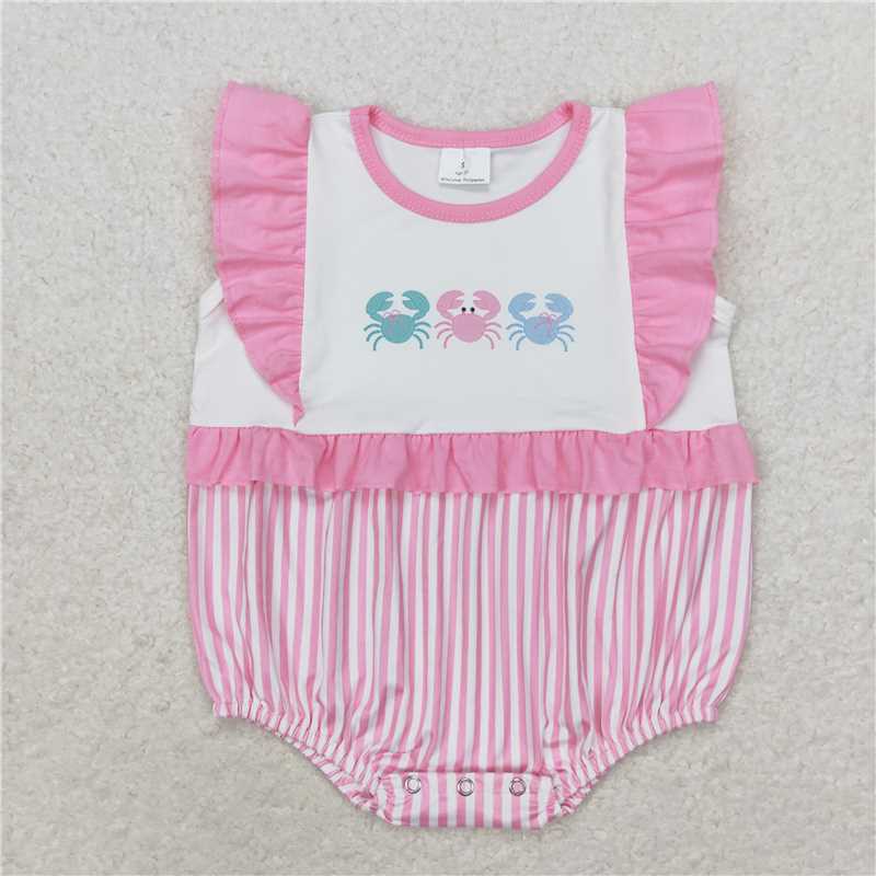 Match Baby Girls Crabs Pink Summer Sibling Rompers Dresses Clothes Sets