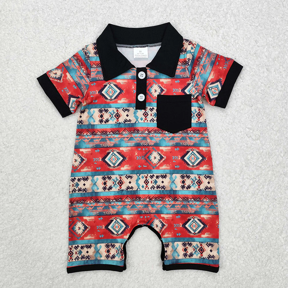 Match Baby Boys Western Aztec Black Rompers Clothes Set