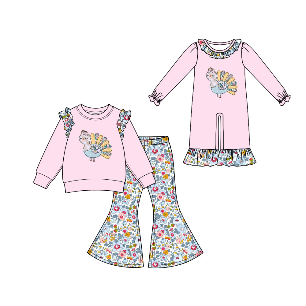 Pre order pink floral turkey sibling girl clothing