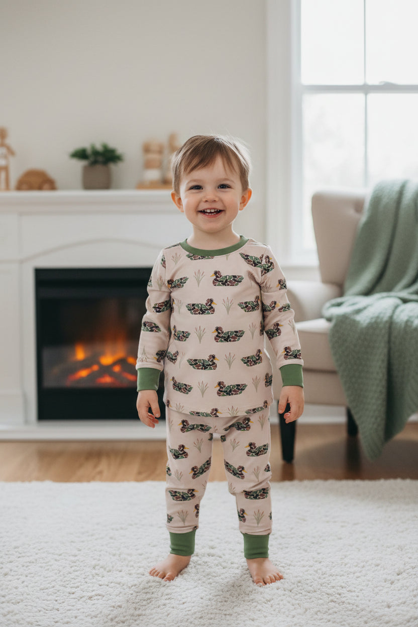 two pieces camo duck print boy pajamas