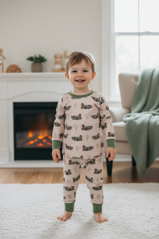 two pieces camo duck print boy pajamas