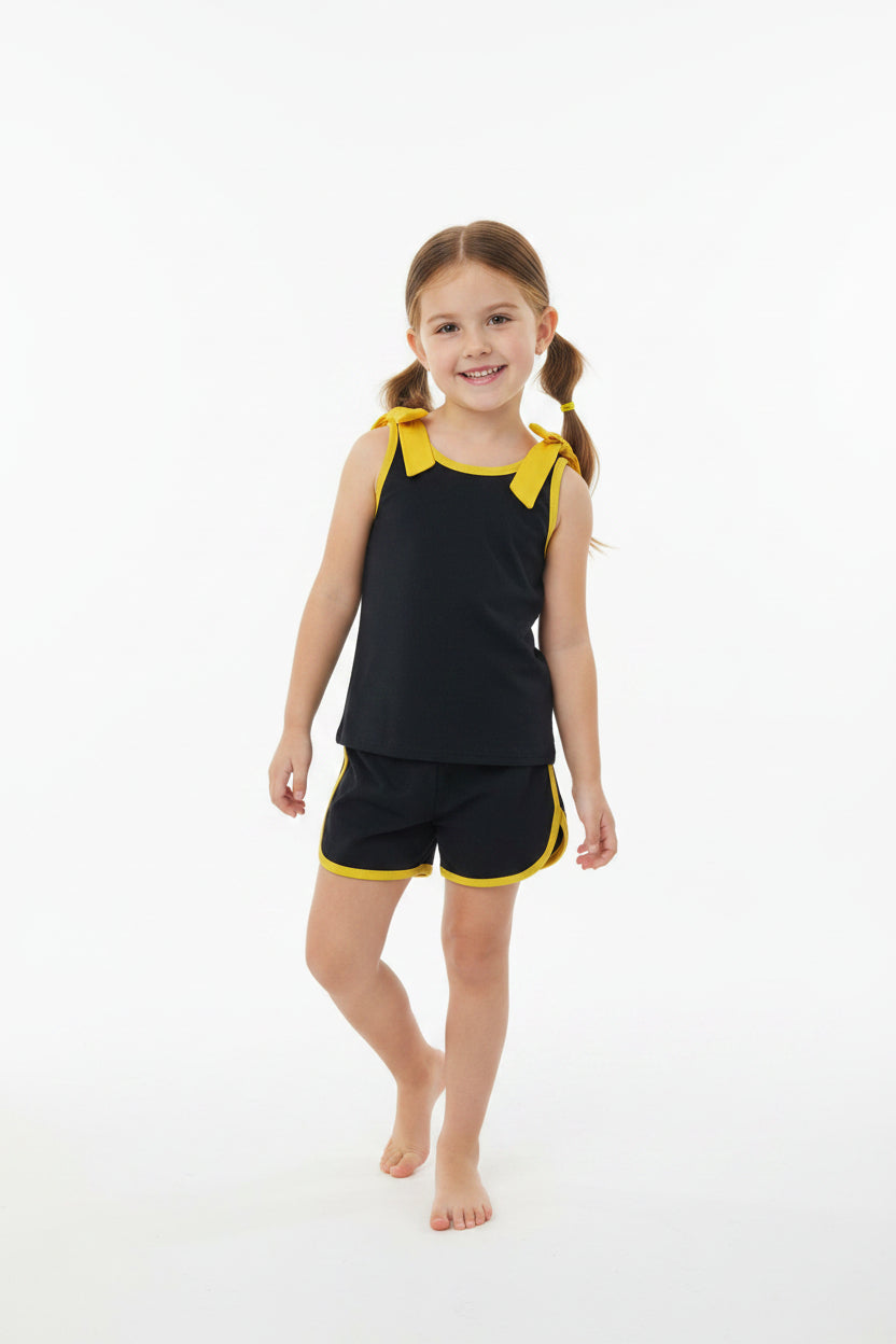 black yellow bow shorts set summer girl clothing