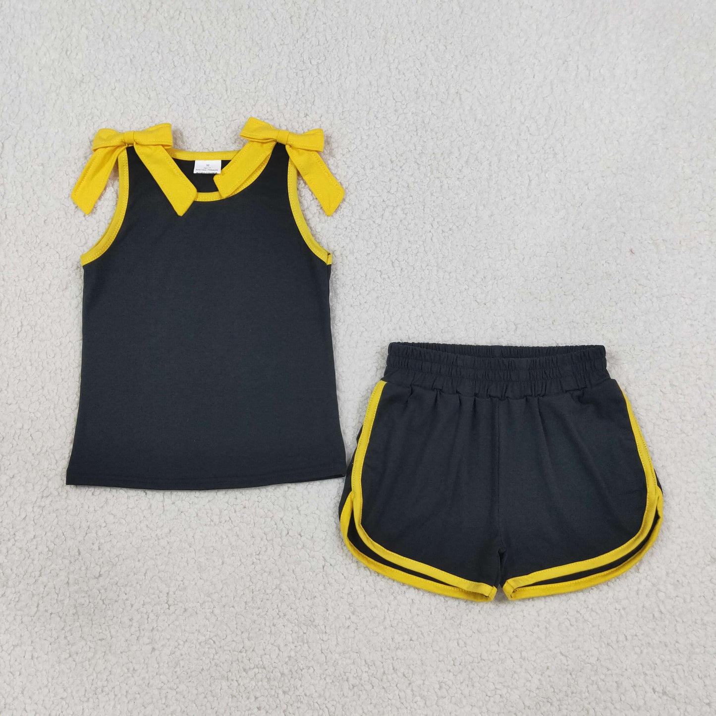 black yellow bow shorts set summer girl clothing