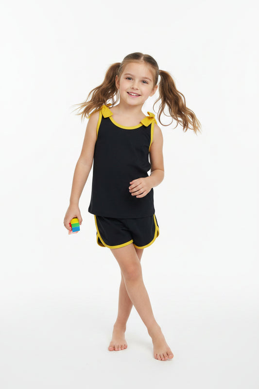 black yellow bow shorts set summer girl clothing