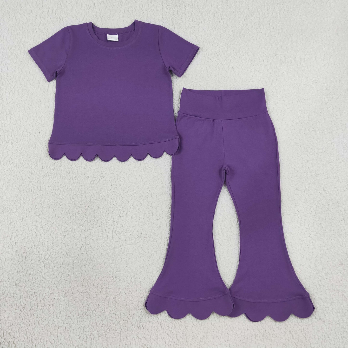 solid purple scallop girls outfit pants set