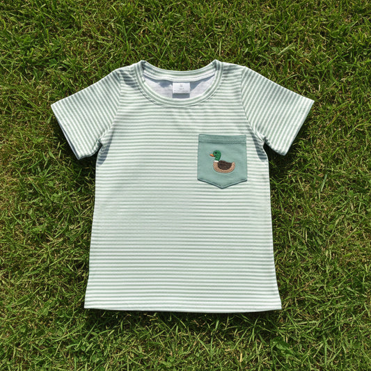 stripes duck embroidery pocket tee