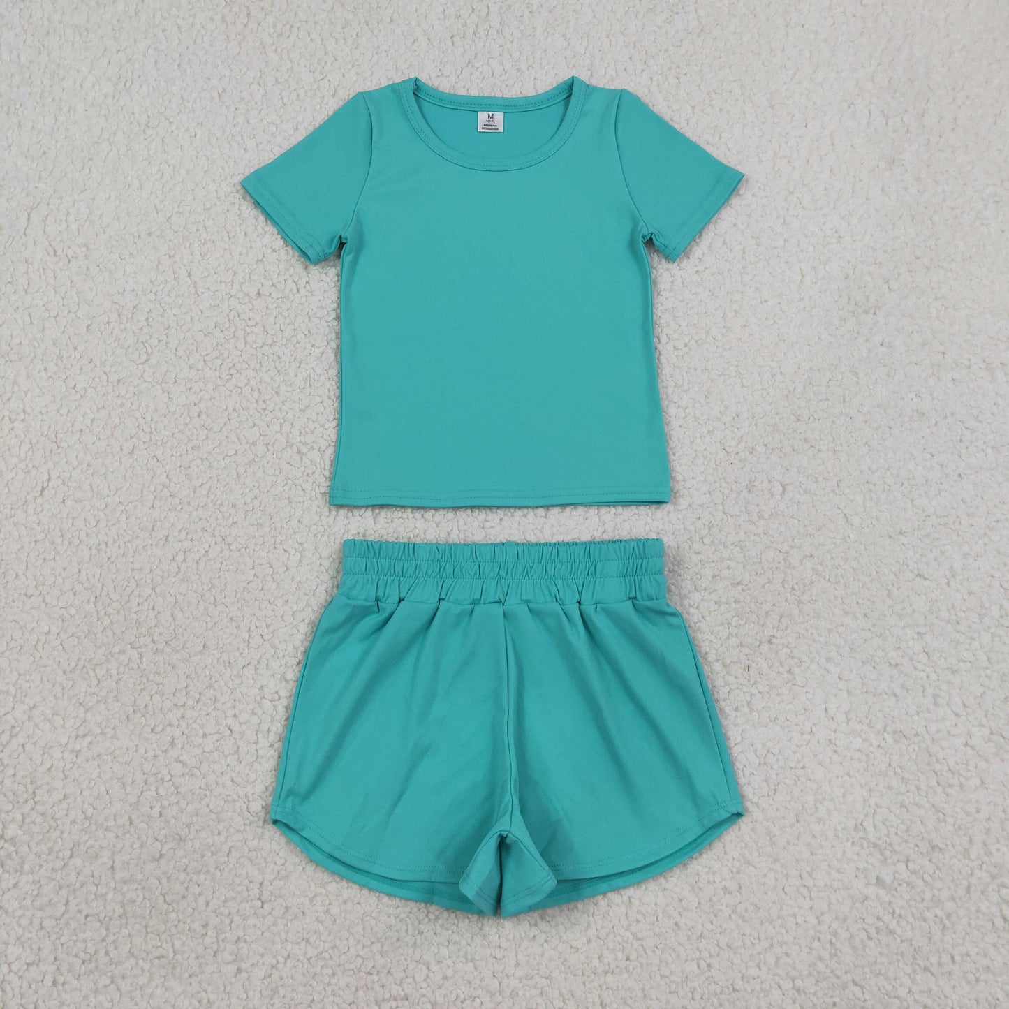 solid teal athletic shorts set sports yoga toddler girl clothing