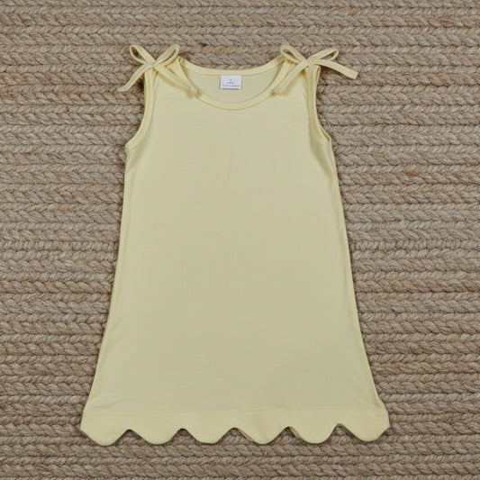 cotton yellow scallop dress kids summer dresses