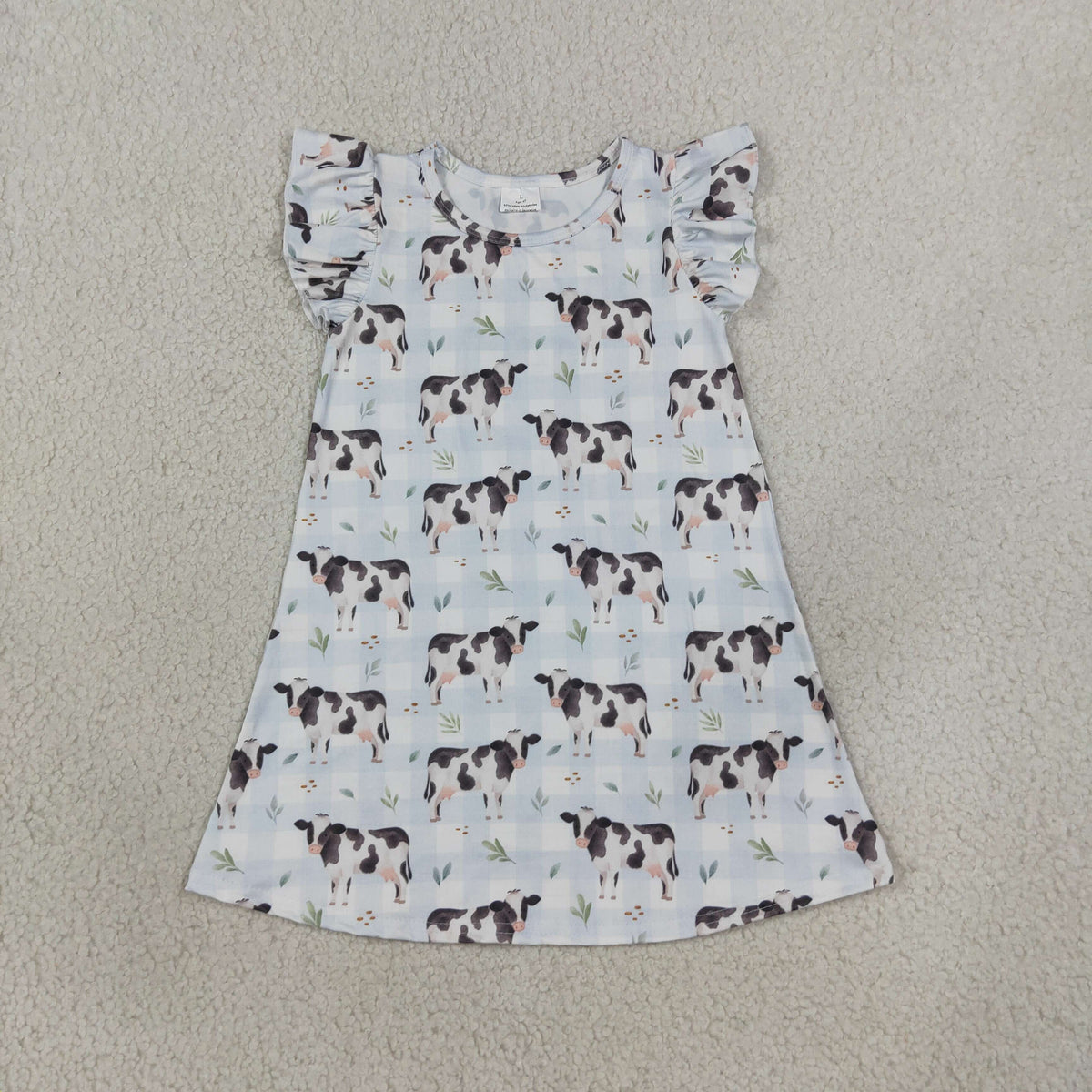 flutter sleeve cow print shirt dress