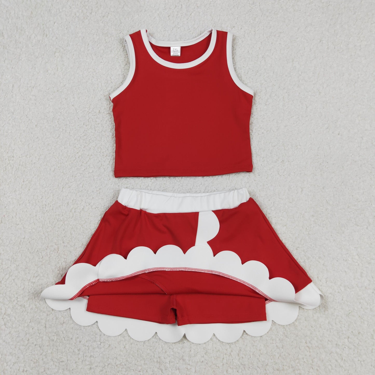 solid red white scallop athletic skort outfit girls clothes