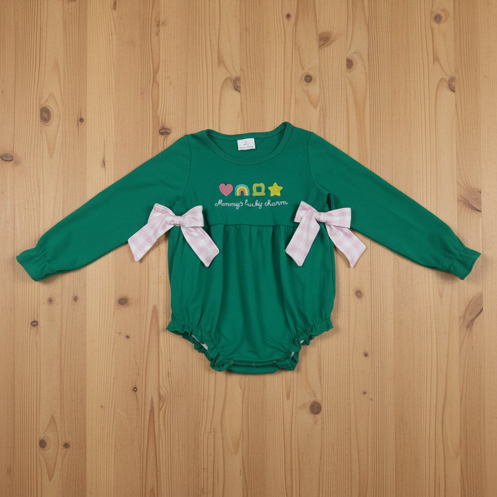 mommy's lucky charm embroidery romper