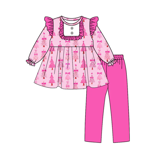 Custom Baby Girls Christmas Pink Trees Tunic Top Legging Outfits Clothes Sets D 8.13